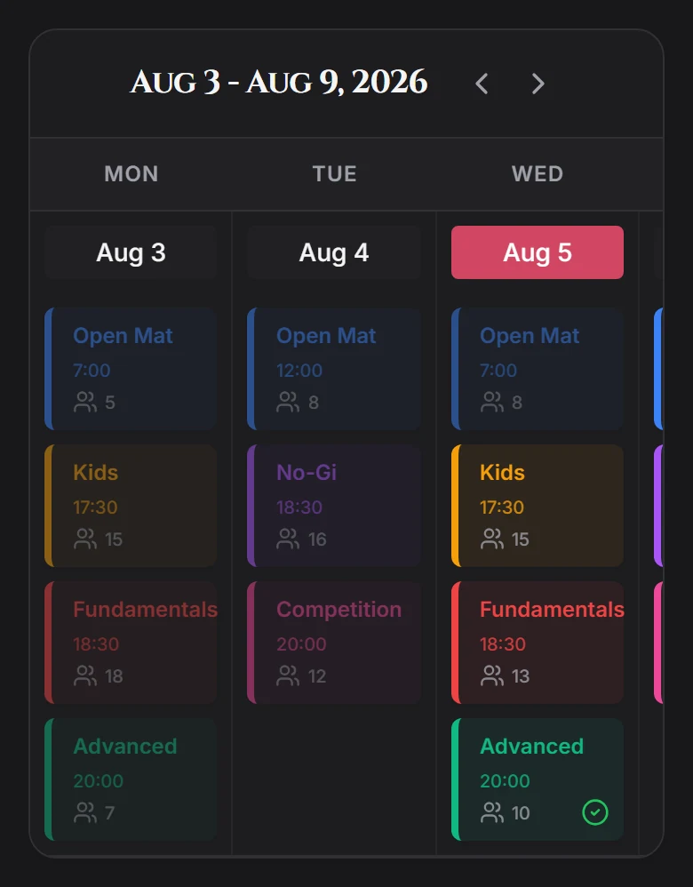 Class schedule on a phone screen